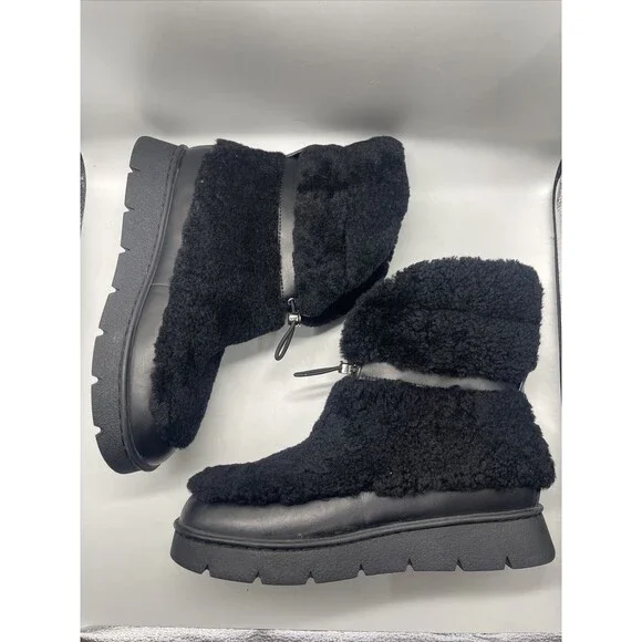 Marc Fisher Kamryn Genuine Shearling Black Leather Bootie Sz 5 1/2 DEFECT - Picture 5 of 12
